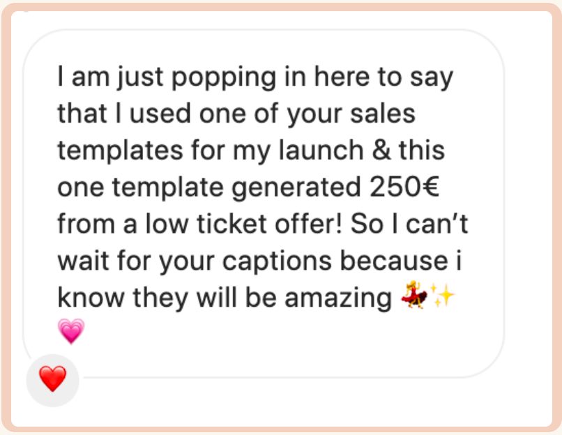 DM testimonial: $250 from one sales template