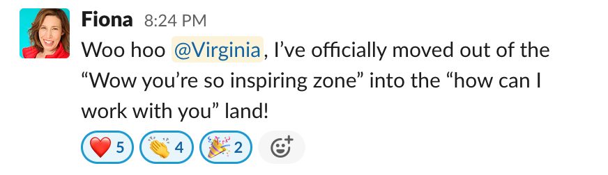 Slack message from Fiona to Virginia