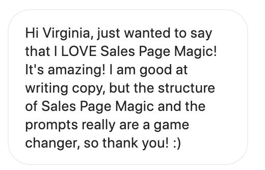DM testimonial: Sales Page Magic is a game changer